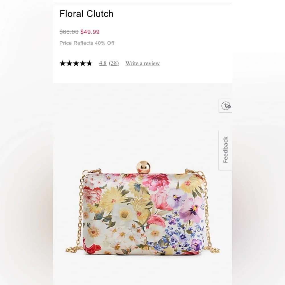 NWT Express Floral Clutch Bag with Gold Chain Evening Wedding Bag